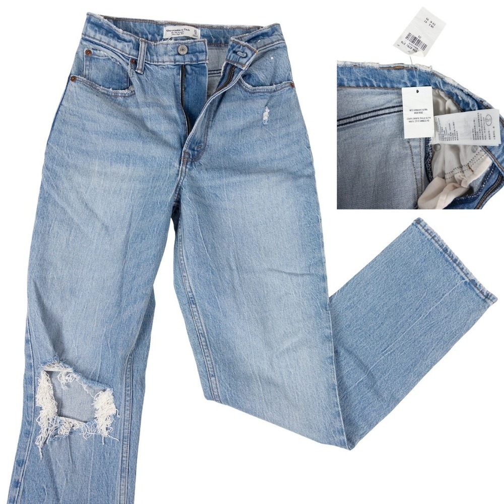 Abercrombie & Fitch‎ 90s Straight Ultra High Rise Jeans 25 Light Distressed Mom